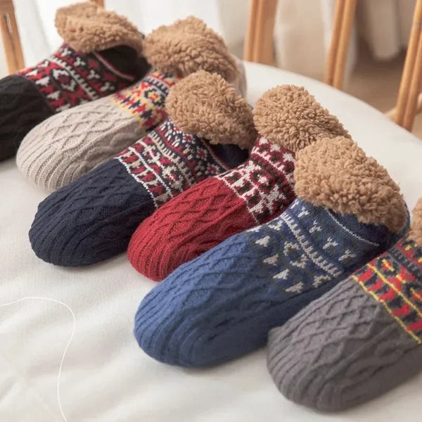 Warm Slipper Socks Women Winter Floor Socks Super Soft Lined with Grippers Socks Non-slip Knitted Adult Plus Fleece Carpet Sox