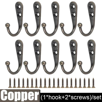 10Set Alloy Hooks with Screws Wall Mounted Hanging Hangers for Coat Towel Bags Caps Hook Kitchen Bathroom Storage Rack Holders