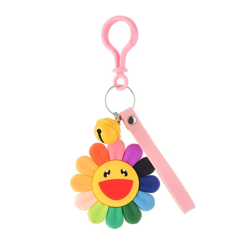 Korean Style Anime Silicone Rainbow Color Flower Key Chain For Women Cute Girls Keychain On Bag Car Trinket Wedding Party Gift