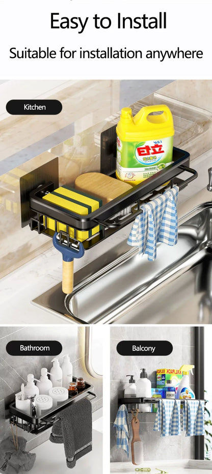 Wall Storage Suspended Kitchen Sink Drainer Sponge Holder Kitchen Soap Rack No Drill Shelf Storage And Kitchen Organization