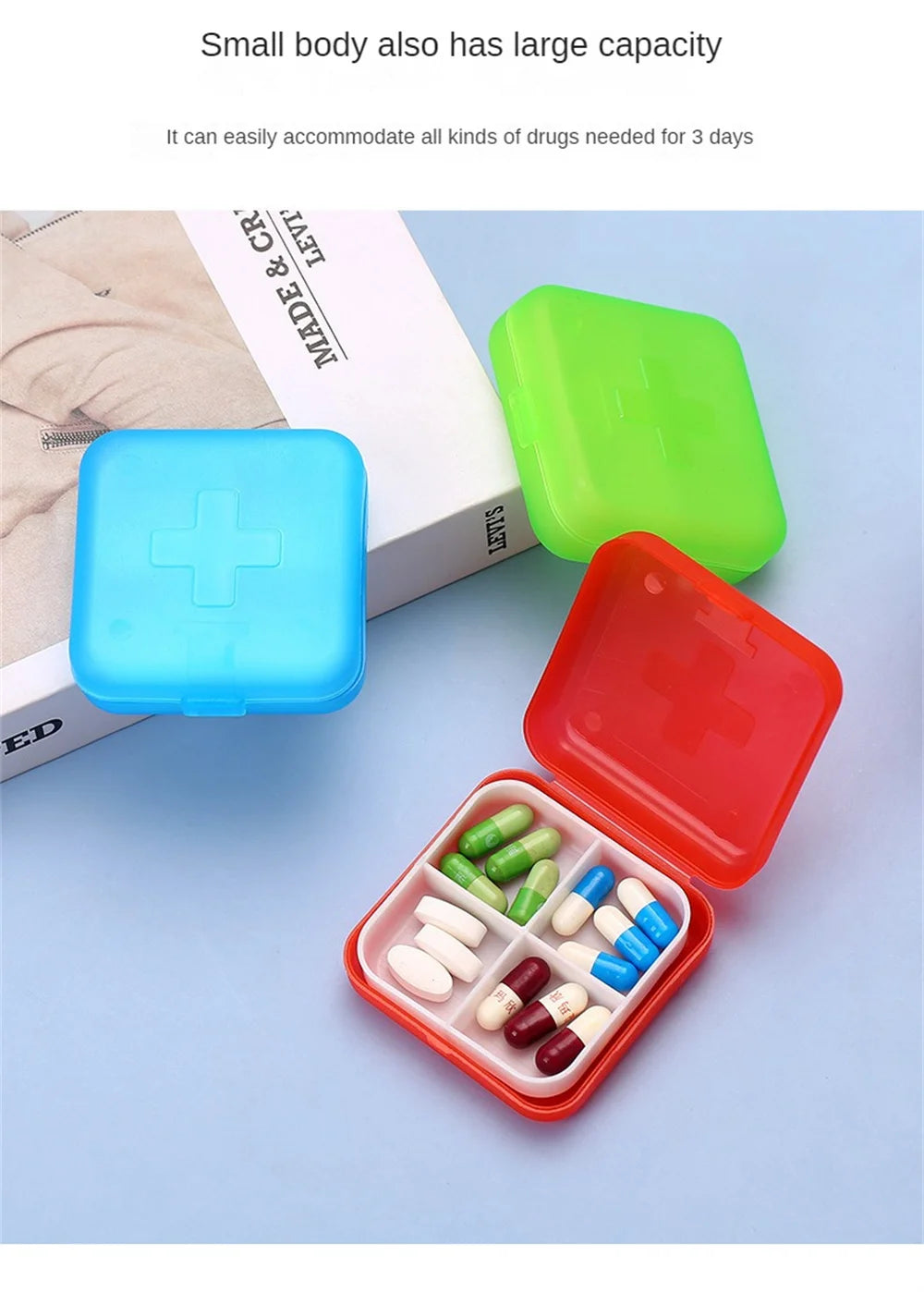 Mini Organizer Case 4 Grids Pill Box Tablet Pill Case Travel Drug Dispenser Storage Container Medicine Boxes Dispensing Medical