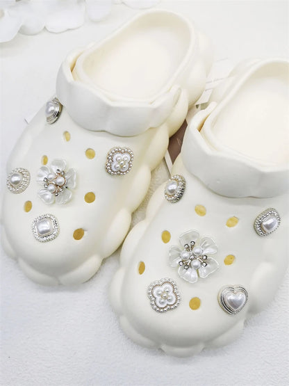 10PCS Shoe Charms ABS Decorations Accessories DIY Ornament Pins For Clog Buckle Lady Garden Shoes Elegant Pearl Floral Design