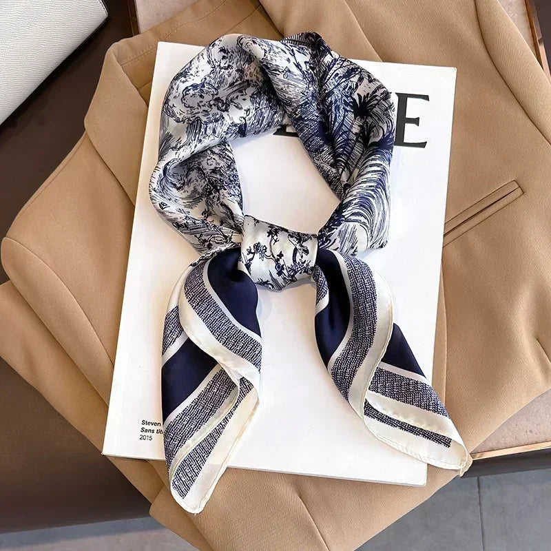 2025 Spring and Autumn New Imitated Silk Scarf Women 70cm Printed Square Scarf Outdoor Small Soft Headband Shawl Wrap Hijab Lady