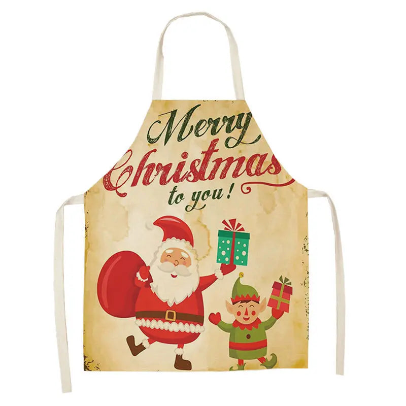 1Pcs Merry Christmas Apron for Woman Pinafore Cotton Linen Aprons 55x68cm Adult Bibs Kitchen Baking Cooking Accessories