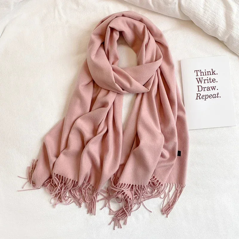 Solid Colors Cashmere Feel Scarfs for Women Winter Keep Warm Pashmina Scarfs Wraps Blanket Bufanda Women Scarves Stoles Foulard