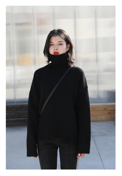 CHIC VEN Women's Sweater Autumn Winter New Turtleneck Knit Pullover Loose Clothes for Women Warm Solid Basic Female Tops 2023