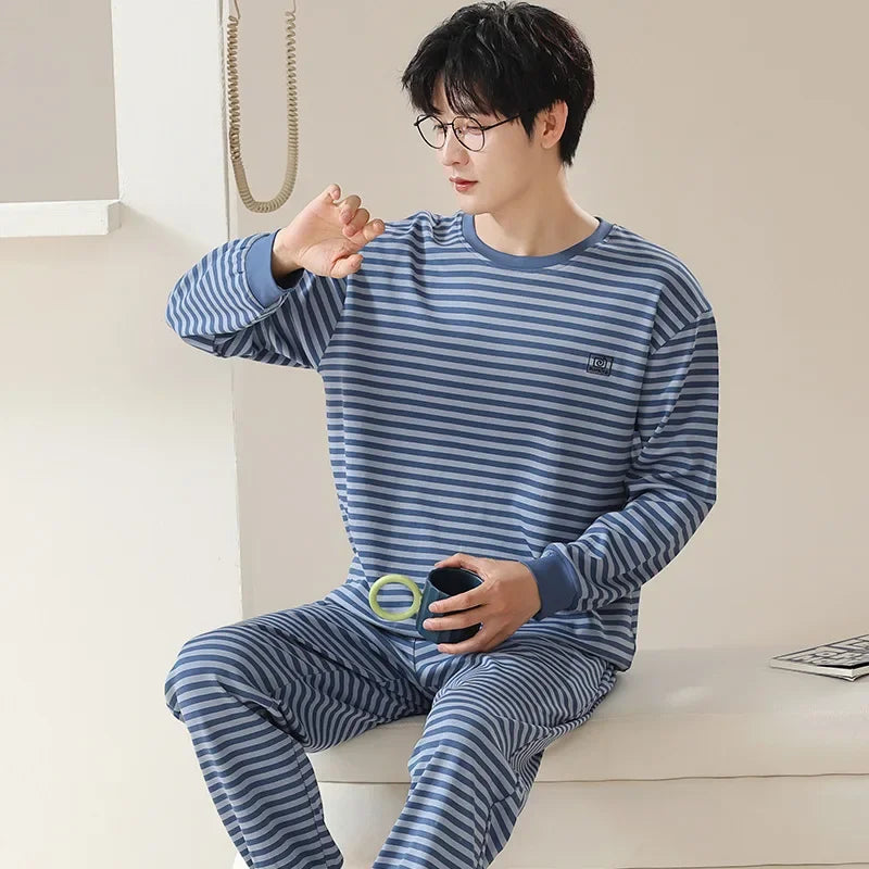 2024 Spring Autumn Plus 4XL Cotton Men's Sleepwear Pajamas Korean Fashion Pijamas Sets Casual Loungewear Pyjamas Night Fashion