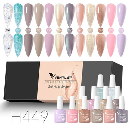 Venalisa Nail Gel Polish Kit Christmas Gift Winter Color Collection Semi Permanent New Learner Nude Pink Nail Varnish Set