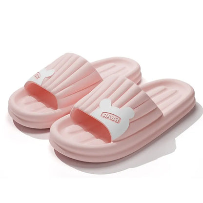 Feslishoet Cartoon Bear Summer Slippers Non Slip Bathroom Floor Flat Ladies Shoes Thick Bottom Slides Indoor and Outdoor