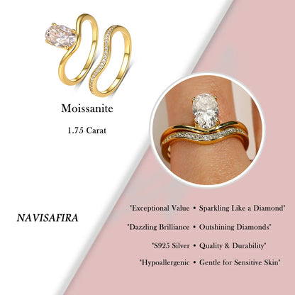 1.7ctElegant S925 Silver Ring Set with Oval-Cut Moissanite Center Stone and Accents, Perfect for Luxurious and Versatile Styling