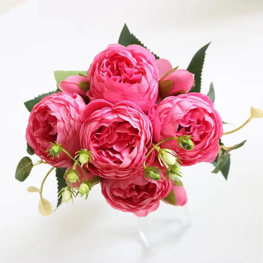 Artificial Flowers Peony Bouquet Silk Rose Vase for Home Decor Garden Wedding Decorative Fake Plants Christmas Garland Material