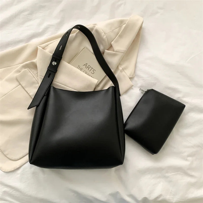 Fashion Leather Tote Bag For Women 2025 Tend Female Simple Large High Capacity Shoulder Side Bag Handbags And Purses