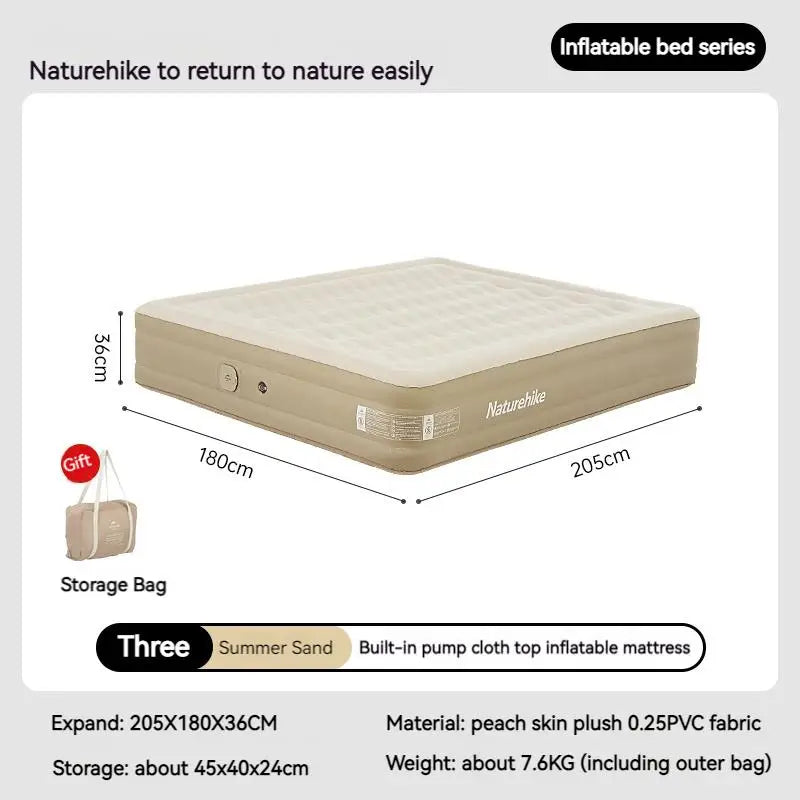 Naturehike 36cm Inflatable Mattress Air Sleeping Pad Camping 1/2/3 Person Bed Folding Travel Thicken Built-in Pump PVC Mat