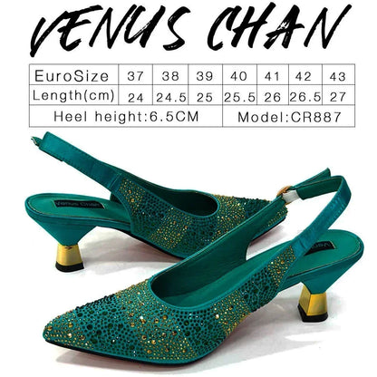 Venus Chan 2024 Hot Selling INS Pointed-Toe Luxury Style High Heels Sandal With Bag Set in Gold Color For Wedding Party Women