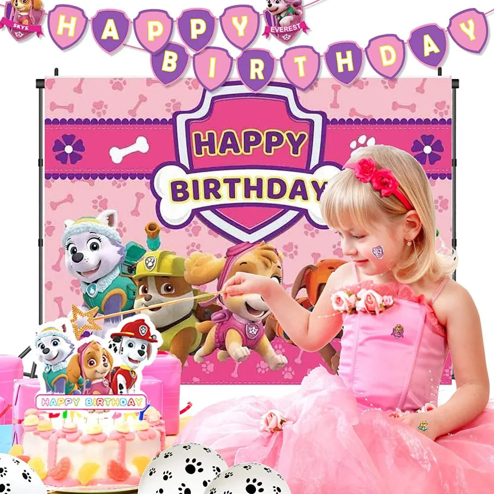 Pink Paw Patrol Skye Birthday Party Decorations Skye Foil Latex Balloons  Tableware Plate Backdrop For Kids Girls Party Supplies