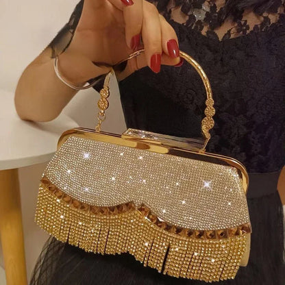 Women Banquet Handbags  New Diamond-Studded Tassel Evening Bags Femme Wedding Purse Dress Beaded Party Clutch