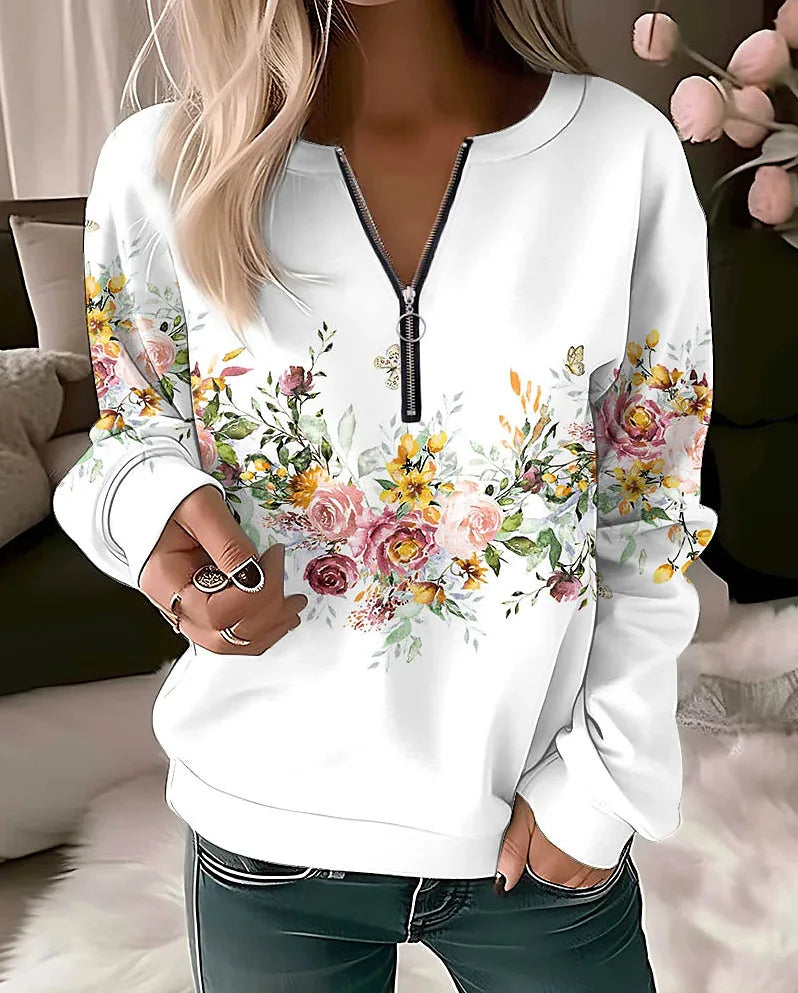 Women's Hoodies Women Fashion Floral Hoodies Flower Painting Sweatshirt Zip Up Hoodie Oversized Sudaderas Harajuku Coats Elegant