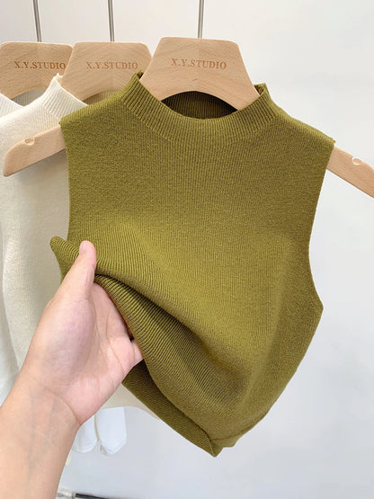 Women Knitted Tank Top Summer Fall Slim Sweater Short Sleeveless Solid Spring Autumn Sweaters Pullovers 2025