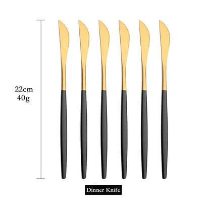 6Pcs Gold Dinner Knife Cutlery Set Mirror Knife Dinnerware Set Stainless Steel Sharp Knife Tableware Home Kitchen Flatware