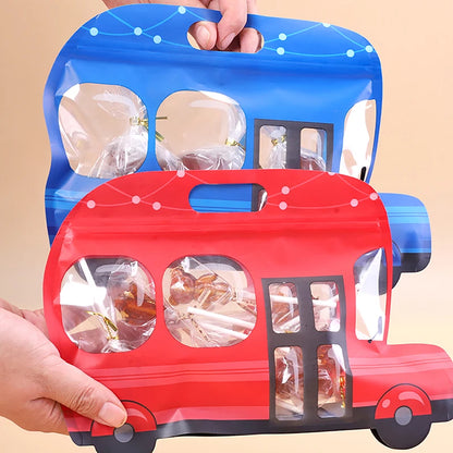 10Pcs Construction Truck Bulldozer Excavator Police Car Fire Engine Shape Candy Cookie Bags Kid Birthday Party Gift Zipper Bags