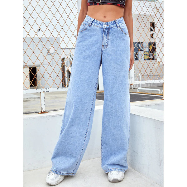 Autumn Women's Baggy Jeans Trend Y2k 2024 Fashion Women Wide Blue Denim Pants Female High Waist Trousers