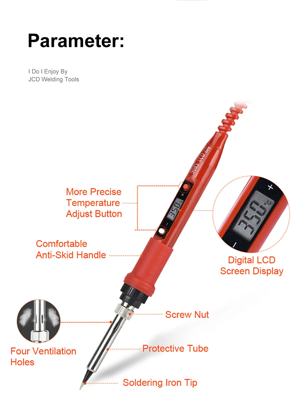 JCD Electric Soldering Iron Kit 80W LCD Digital Display Adjustable Temperature 220V/110V Solder Iron Welding Repair Tools 908S