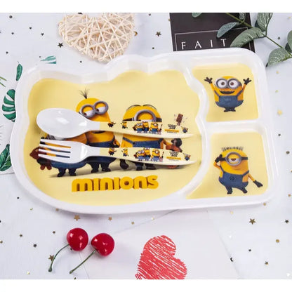 Despicable Me Minions Cartoon Cute Divided Dinner Plate Anti-fall Anti-scald Bowl Spoon Chopsticks Kawaii Children's Tableware