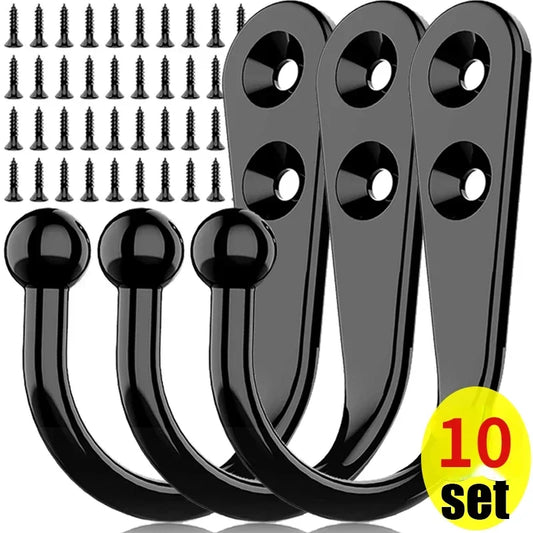 10Set Alloy Hooks with Screws Wall Mounted Hanging Hangers for Coat Towel Bags Caps Hook Kitchen Bathroom Storage Rack Holders