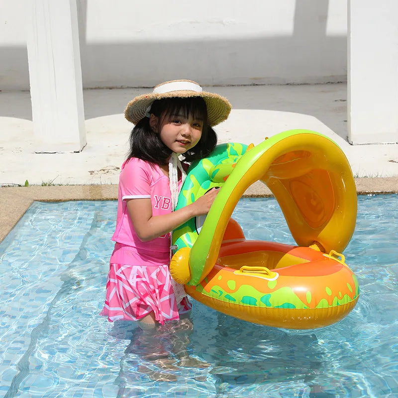 Infant Baby Float Swimming Seat Circle Inflatable Pool Swimming Ring Baby Water Seat with Sunshade Summer Beach Party Toys