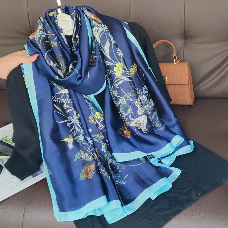 180*90cm Luxury Brand Women Summer Silk Scarves Shawls Lady Wraps Soft Female Geometry Beach Stole Bandanna Foulard Muffler