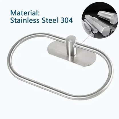 Stainless Steel Towel Holder Self-adhesive Bathroom Towels Rack Black Washhand Hanger Ring Rail Bar Kitchen Storage Accessories