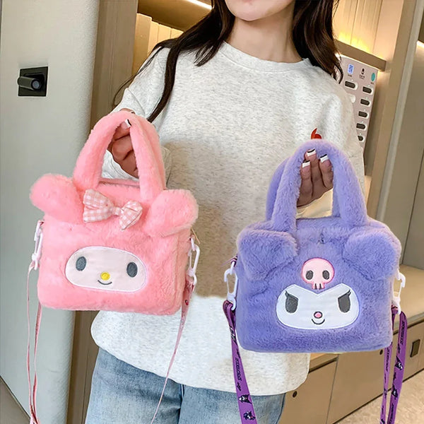 Sanrio Plush Bag Kawaii Kuromi Cinnamoroll Melody Cartoon Anime Handbag Crossbody Cosmetic Travel Storage Bags Women Girls Gifts