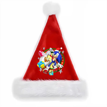 Sonics Anime Santa Hats Non-woven Fabric Red Xmas Cap Kids Adults Unisex Christmas Dress-up Party Decor Cosplay Child Party Gift