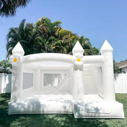 PVC Inflatable White Bounce House Jumping Castle Bouncer with Ball Pit Blower for Kids Birthday Wedding Party