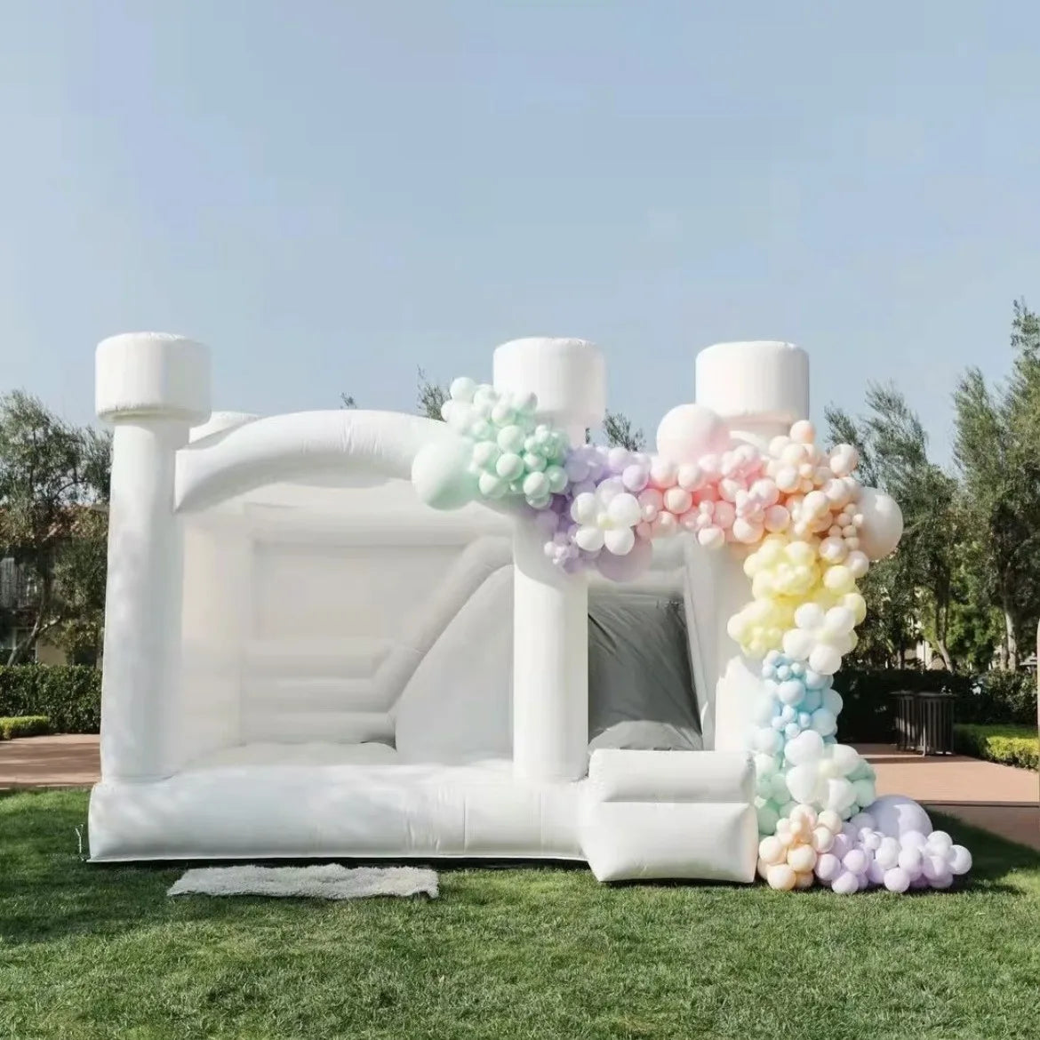 PVC Inflatable White Bounce House Jumping Castle Bouncer with Ball Pit Blower for Kids Birthday Wedding Party