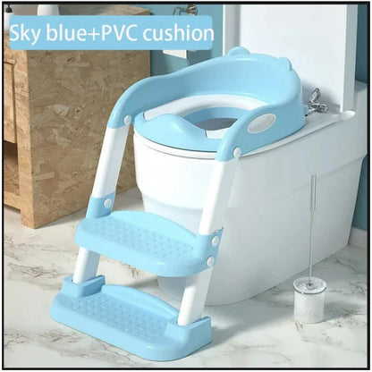 New Potty Training Seat With Step Stool Ladder Folding Toilet Seat Backrest Training Chair For Baby Kids Portable Children's Pot