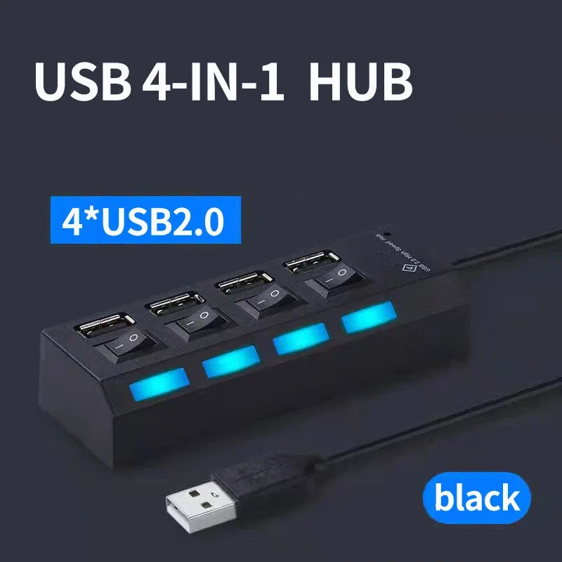 4-Port Usb 2.0 Hub One Drag Four Splitter Hub Plug And Play Mini Small Socket Hub /Usb 4-Port Splitter