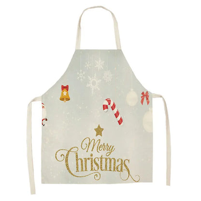 1Pcs Merry Christmas Apron for Woman Pinafore Cotton Linen Aprons 55x68cm Adult Bibs Kitchen Baking Cooking Accessories