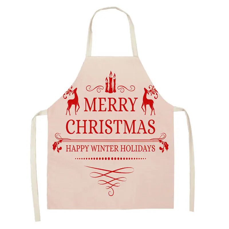 1Pcs Merry Christmas Apron for Woman Pinafore Cotton Linen Aprons 55x68cm Adult Bibs Kitchen Baking Cooking Accessories