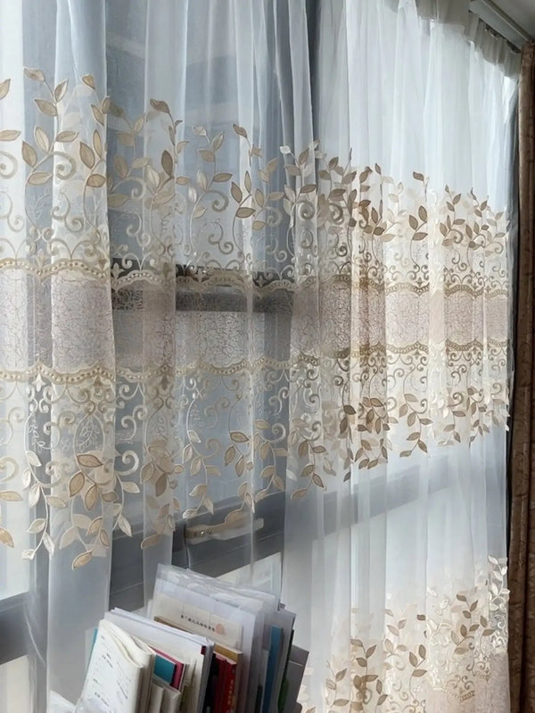 Curtains for Living Room Finished Window Curtains for Bedroom 1pc Embossed Leaf High Precision Embroidered Gauze