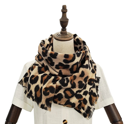 Female Winter Large Size Pashmina Scarf Leopard Print Cashmere Shawl for Women Luxury Designed Stole Thick Pareos Muffler