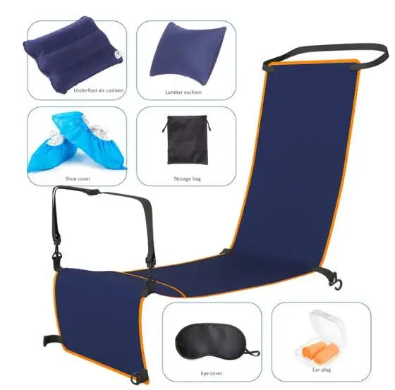 Adjustable Footrest Hammock with Inflatable Pillow Seat Cover for Planes Trains Buses