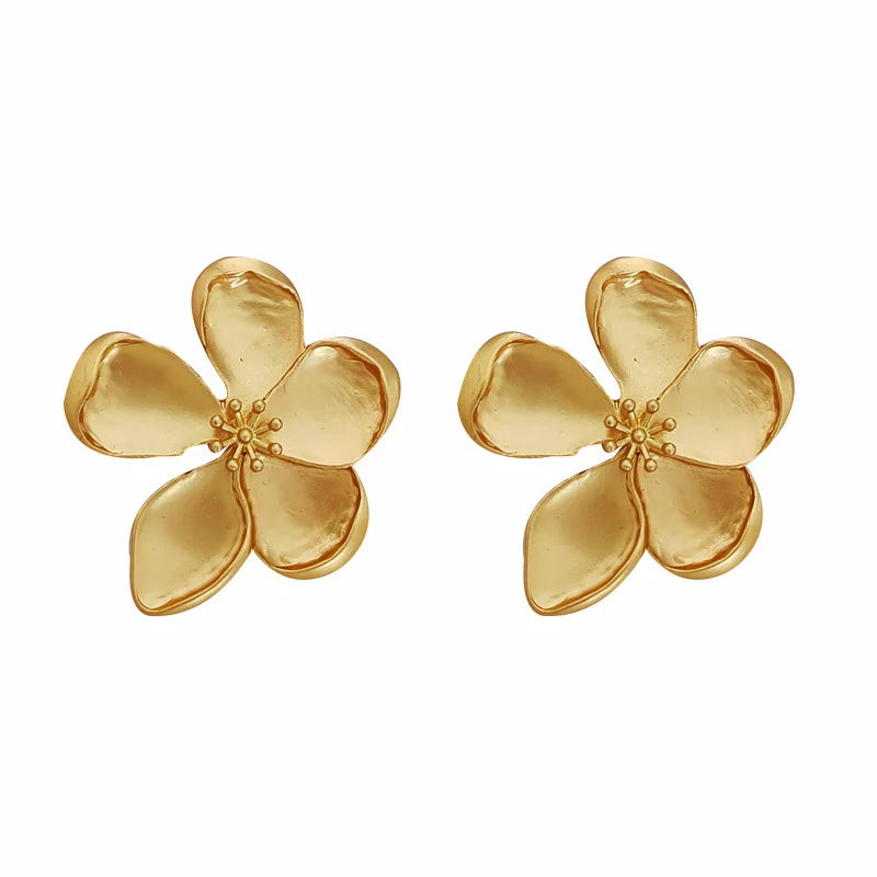 Yupsk Matte Texture Metal Flower Earring for Women French Retro Gold Color Five-leaf Flowers Fashion Party Jewelry