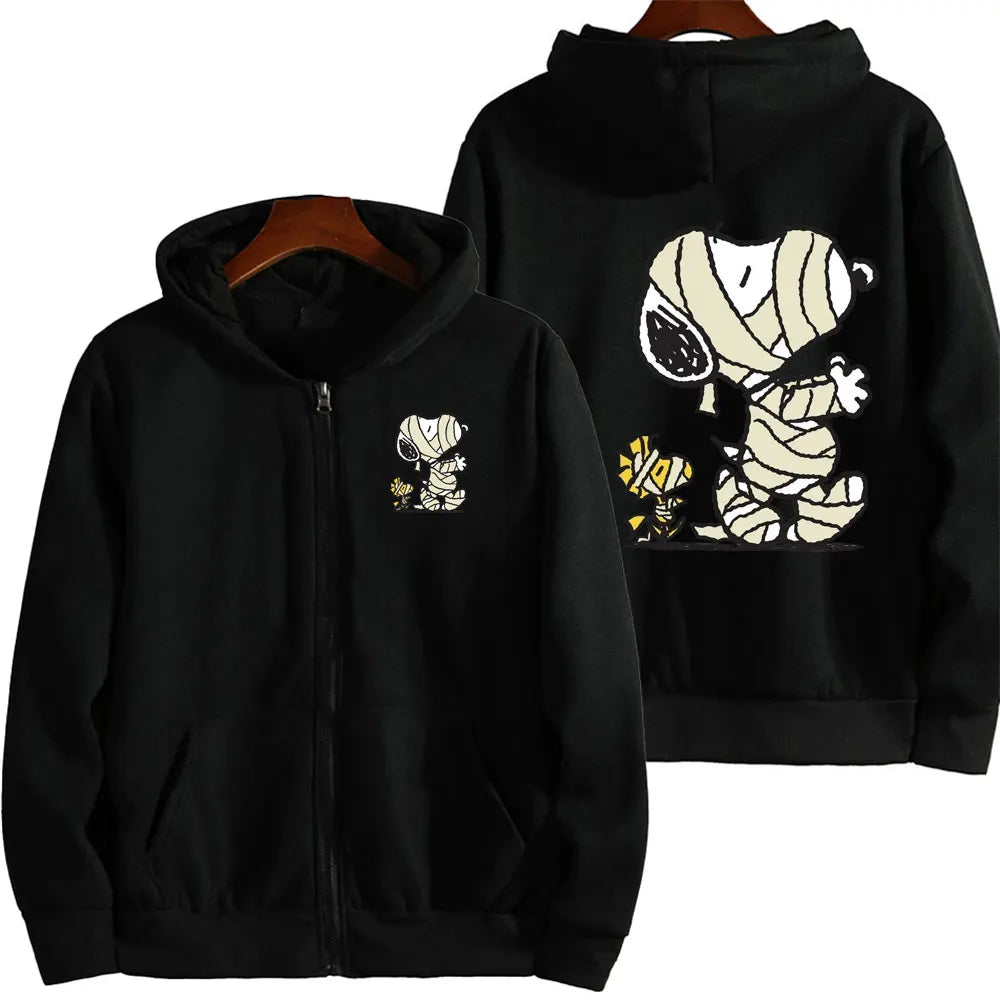 Snoopy Injured Cartoon Anime Men Zipper Hoodie Spring Autumn Fashion Women Sweatshirt 2024 New Korean Style Couple Jacket Coat