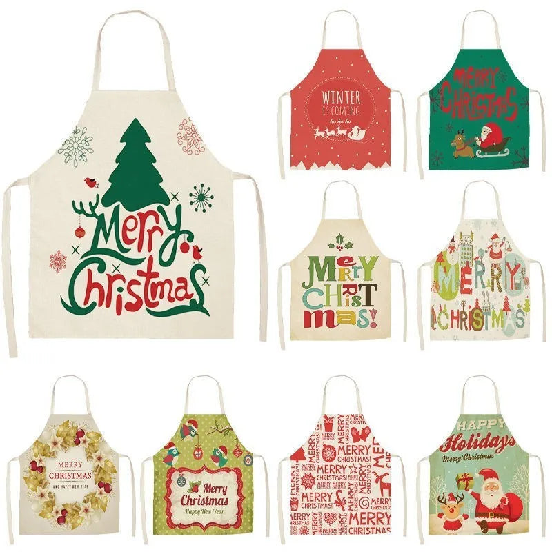 1Pcs Merry Christmas Apron for Woman Pinafore Cotton Linen Aprons 55x68cm Adult Bibs Kitchen Baking Cooking Accessories