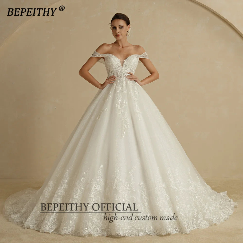 BEPEITHY Customized Princess Sweetheart Wedding Dress For Women Ivory Glitter Sleeveless 2025 Vintage Bride Bridal Ball Gown