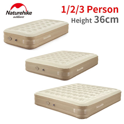 Naturehike 36cm Inflatable Mattress Air Sleeping Pad Camping 1/2/3 Person Bed Folding Travel Thicken Built-in Pump PVC Mat