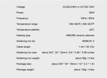JCD Electric Soldering Iron Kit 80W LCD Digital Display Adjustable Temperature 220V/110V Solder Iron Welding Repair Tools 908S