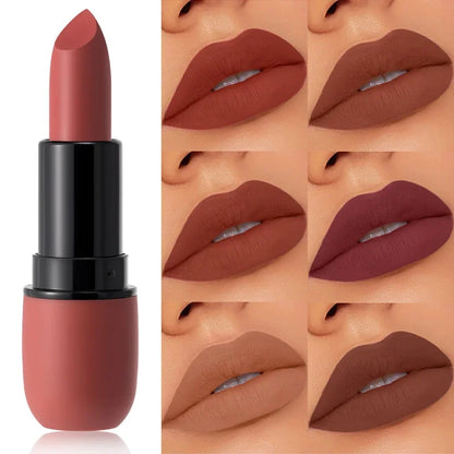 Nude Brown Matte Lipstick Makeup Waterproof Lasting Cosmetics Sexy Purple Red Velvet Lipsticks Tinted Non-stick Cup Lip Stick