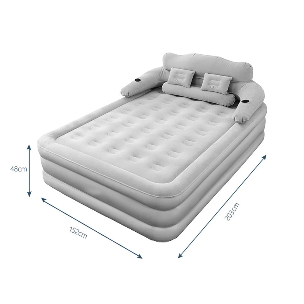 150*203cm Automatic Inflatable Bed with Detachable Backrest Double Bed Camping Tent Mattress Portable Built-in Pump Air Cushion